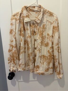 Cream & Tan Botanical Toile Jacket | Cottagecore Coastal Grandma